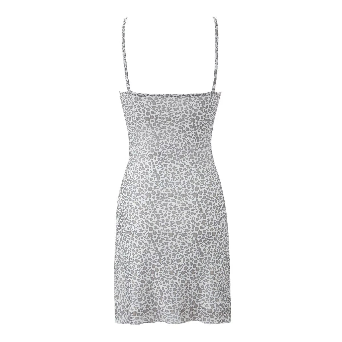 Spring Women French Leopard Bow Mesh Square Collar Suspenders Short Dress by Ragazza