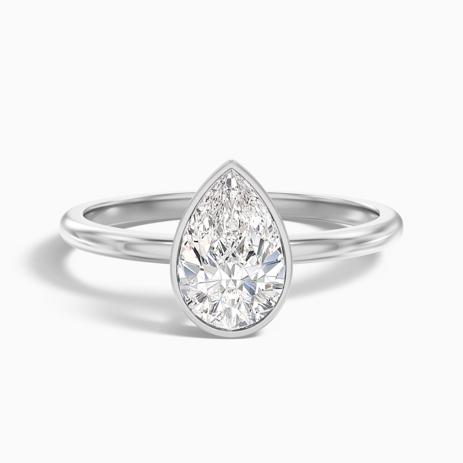 Nasya 2.5 Carat Pear Cut Bezel Set Moissanite Diamond Ring in Platinum