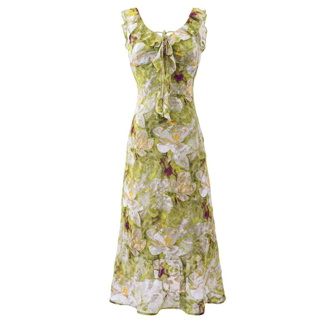 Summer Vintage Fresh Romantic Seaside Vacation Flounced Hem Floral Maxi Dress Slim Fit Dress by Ragazza