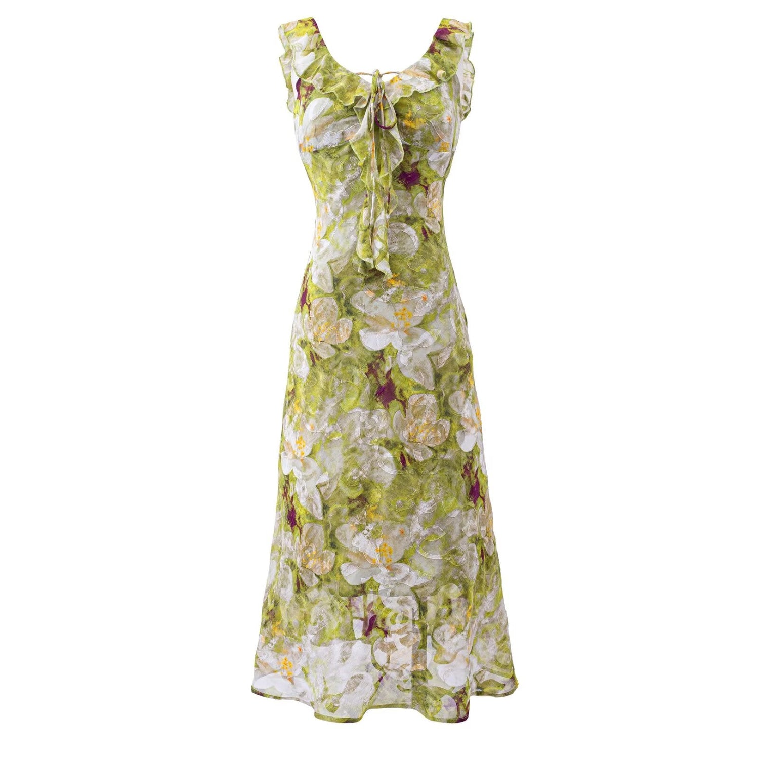 Summer Vintage Fresh Romantic Seaside Vacation Flounced Hem Floral Maxi Dress Slim Fit Dress by Ragazza
