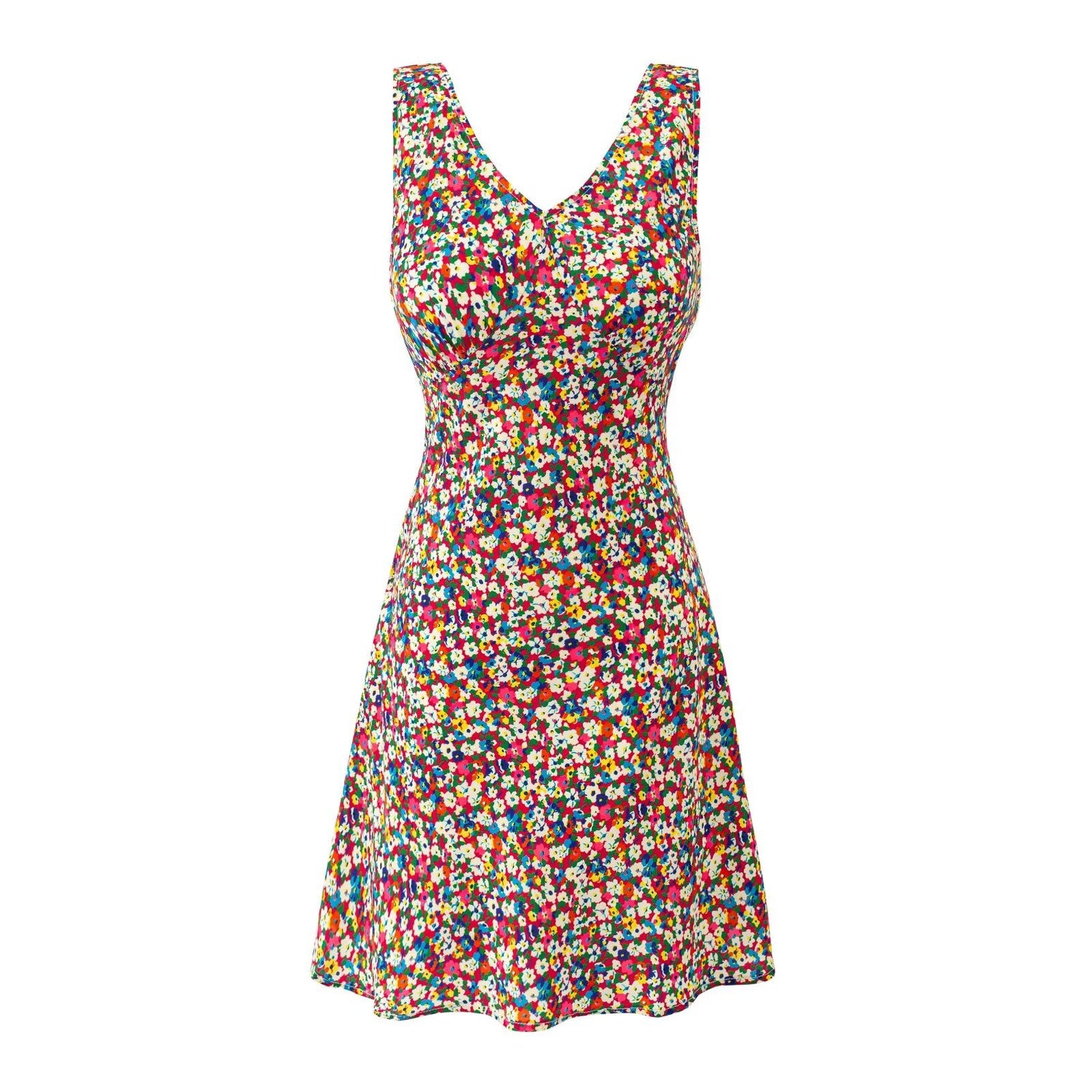 Summer Sweet Spicy Super Beautiful Floral Slim Fitting Slimming Sleeveless V eck Dress Short Dress by Ragazza