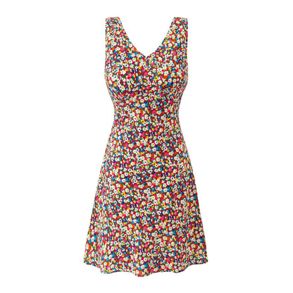Summer Sweet Spicy Super Beautiful Floral Slim Fitting Slimming Sleeveless V eck Dress Short Dress by Ragazza