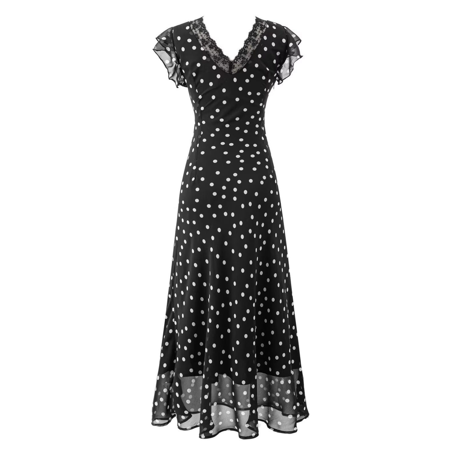 Summer Atmosphere Lace Stitching Vacation Floral Dress Flying Sleeves Slim Dress by Ragazza