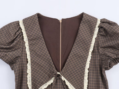 Women Clothing Summer Sweet Cute Anti Aging Plaid Collared Dress by Ragazza