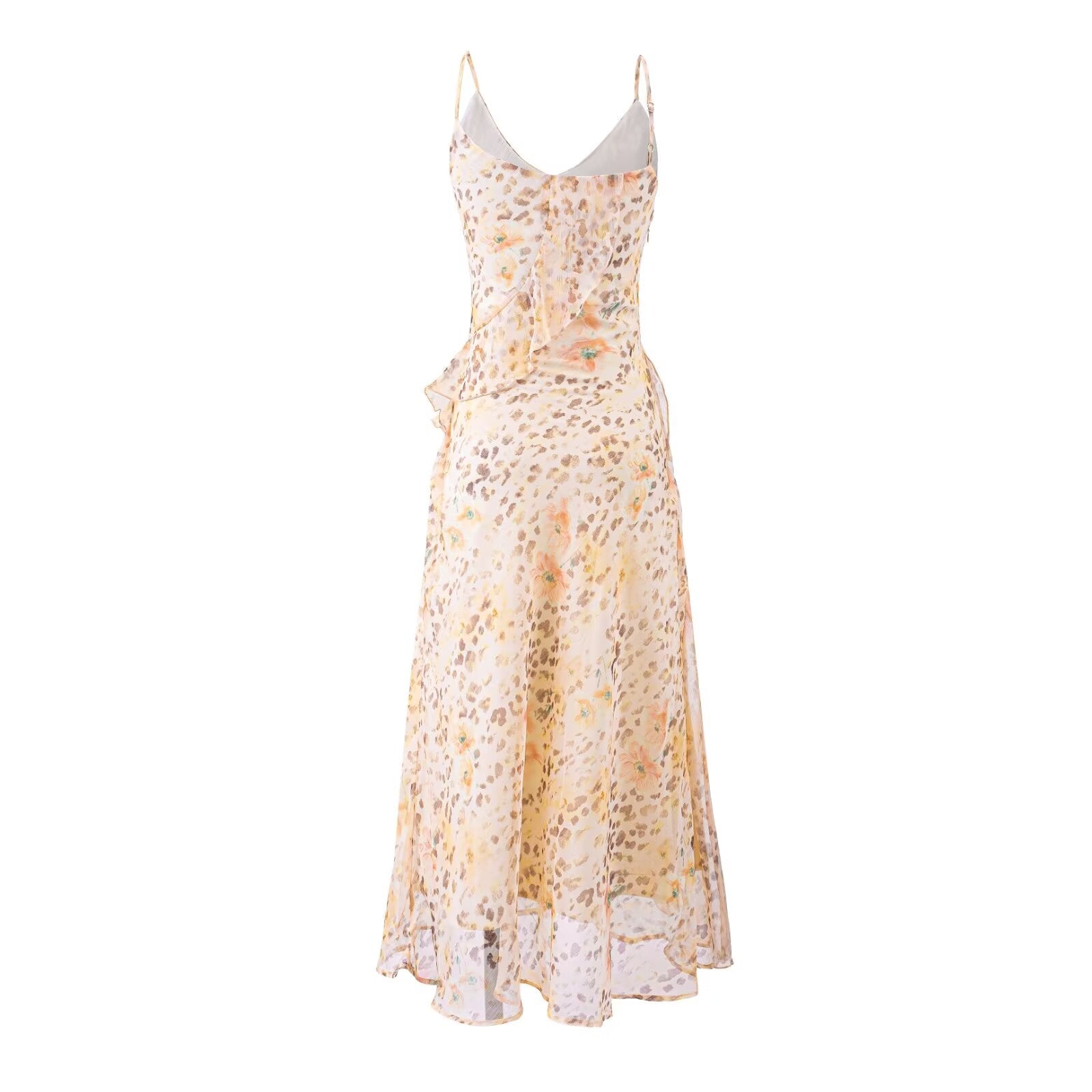 Summer Gentle Ruffled Design Niche Leopard Print Maxi Dress Slim Fit Strap Dress by Ragazza