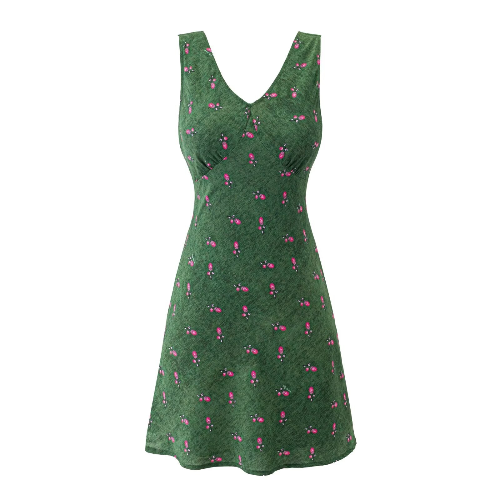 Summer Romantic Vintage Floral Short Sexy Lace up Slim Fit Slimming V Neckline Sleeveless Dress by Ragazza