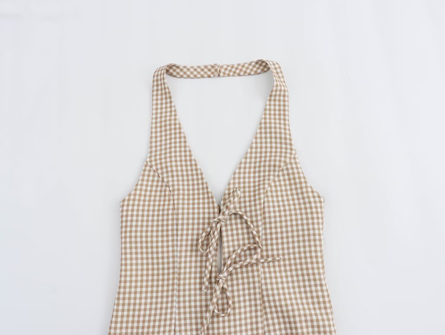 Women Clothing Summer French All Match Retro Spaghetti Straps Small Plaid Dress by Ragazza