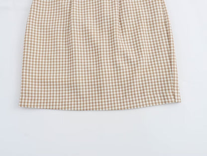 Women Clothing Summer French All Match Retro Spaghetti Straps Small Plaid Dress by Ragazza