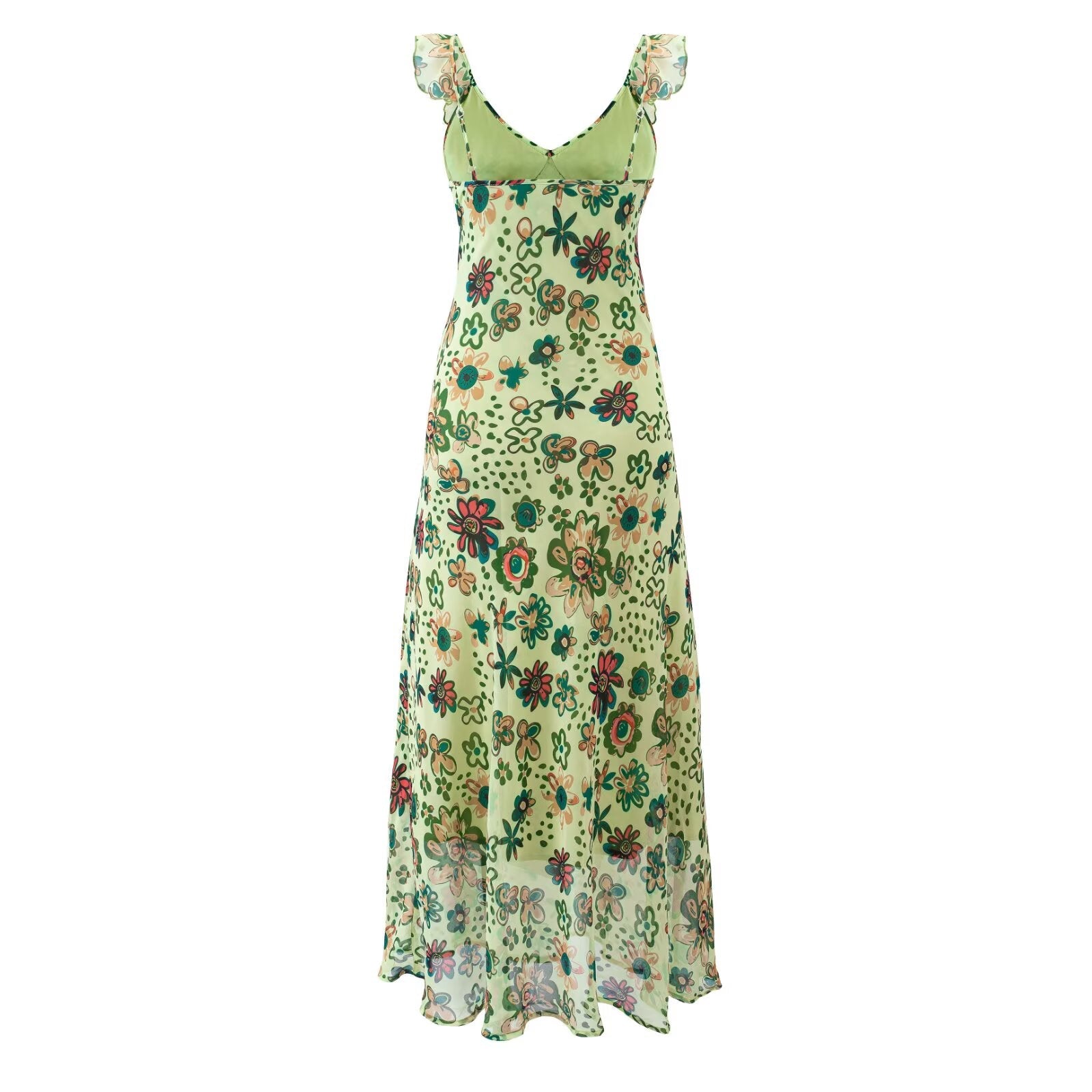 Summer Romantic Retro Fresh Ruffled Printed Dress Slim Slimming V Neckline Dress by Ragazza