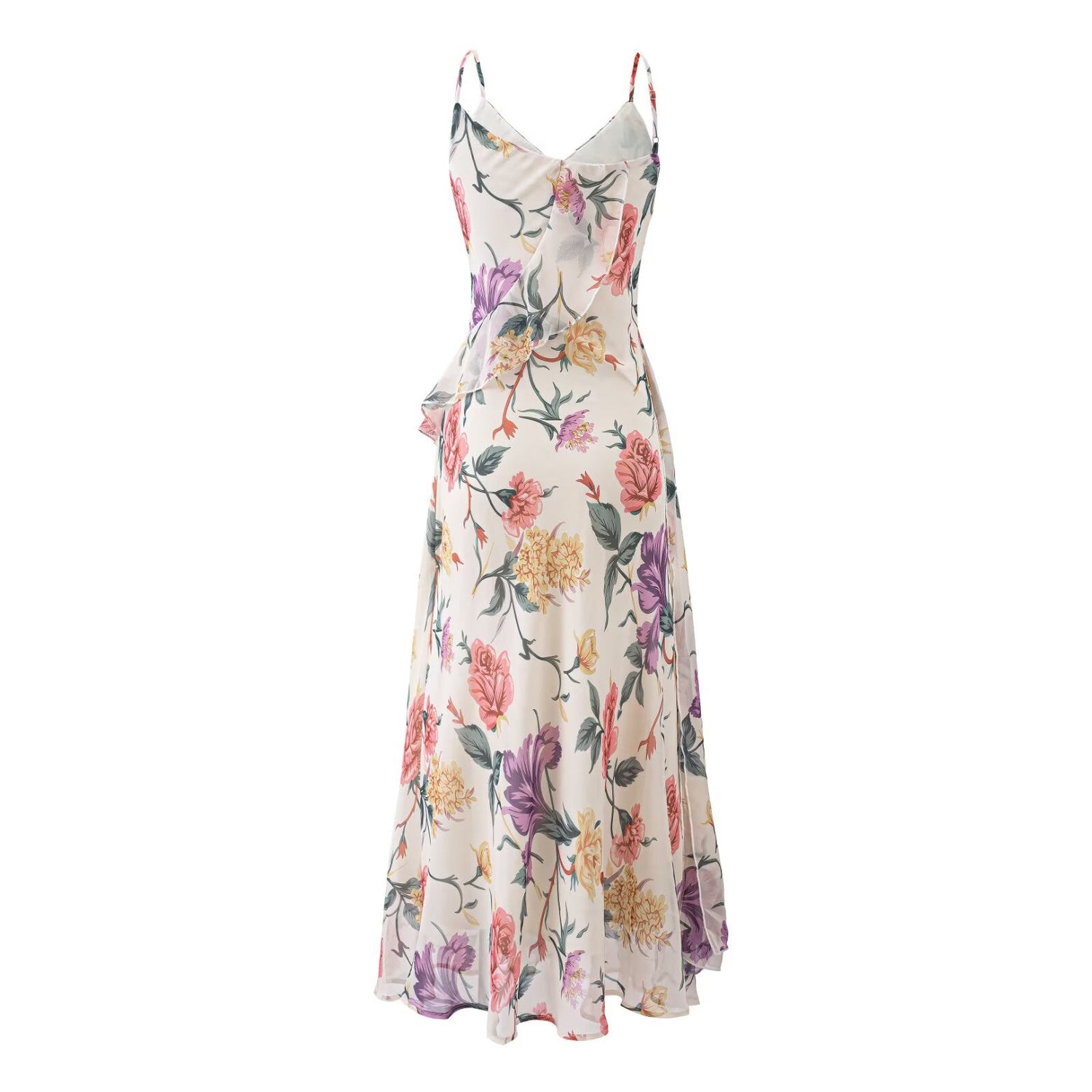 Super Beautiful Gentle Elegance Retro Printed Dress Vacation Ruffled Spaghetti Straps Dress by Ragazza