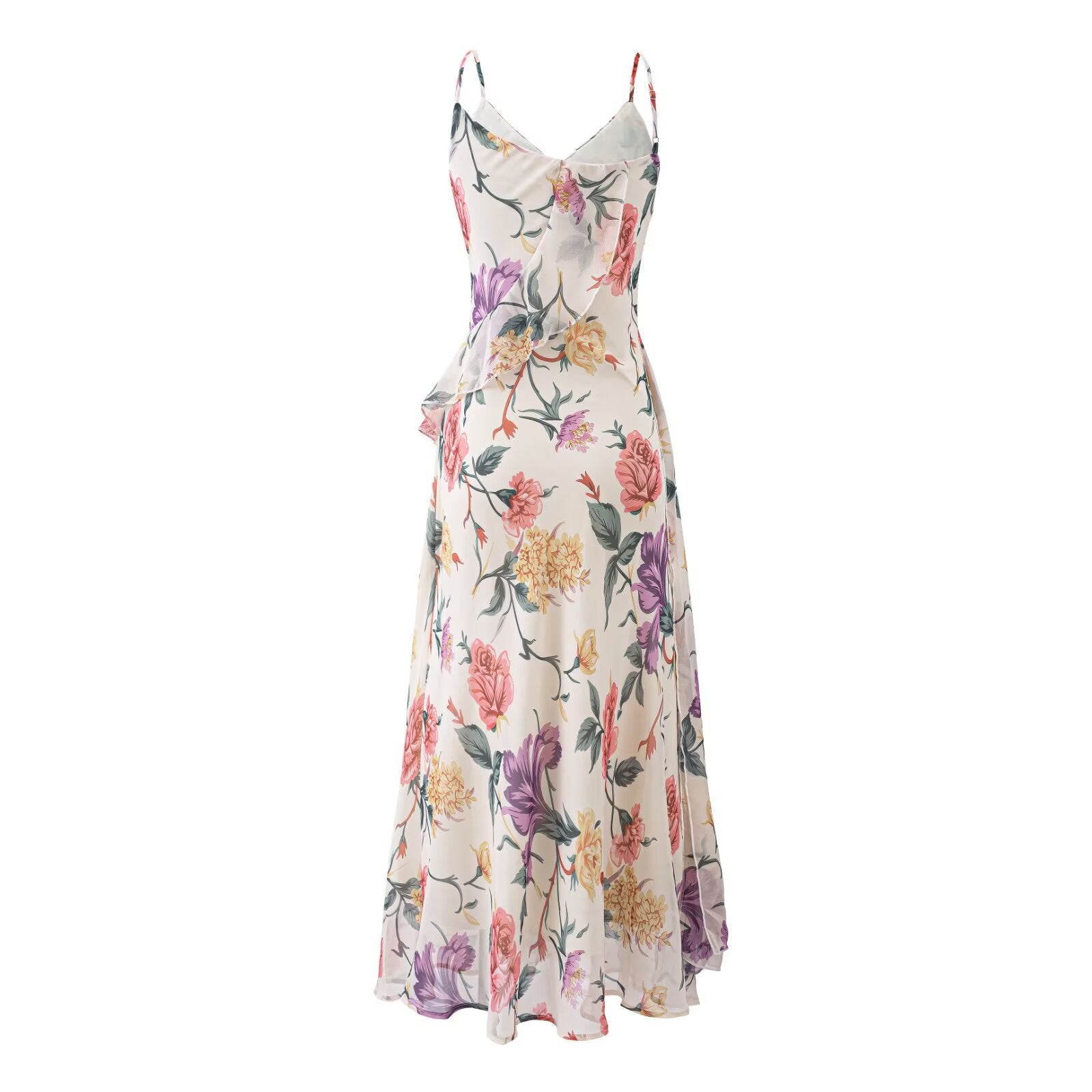 Super Beautiful Gentle Elegance Retro Printed Dress Vacation Ruffled Spaghetti Straps Dress by Ragazza