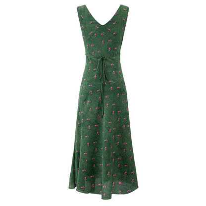 Summer Romantic Fresh Seaside Vacation Floral Dress Slim Fit Slimming V Neckline Dress by Ragazza