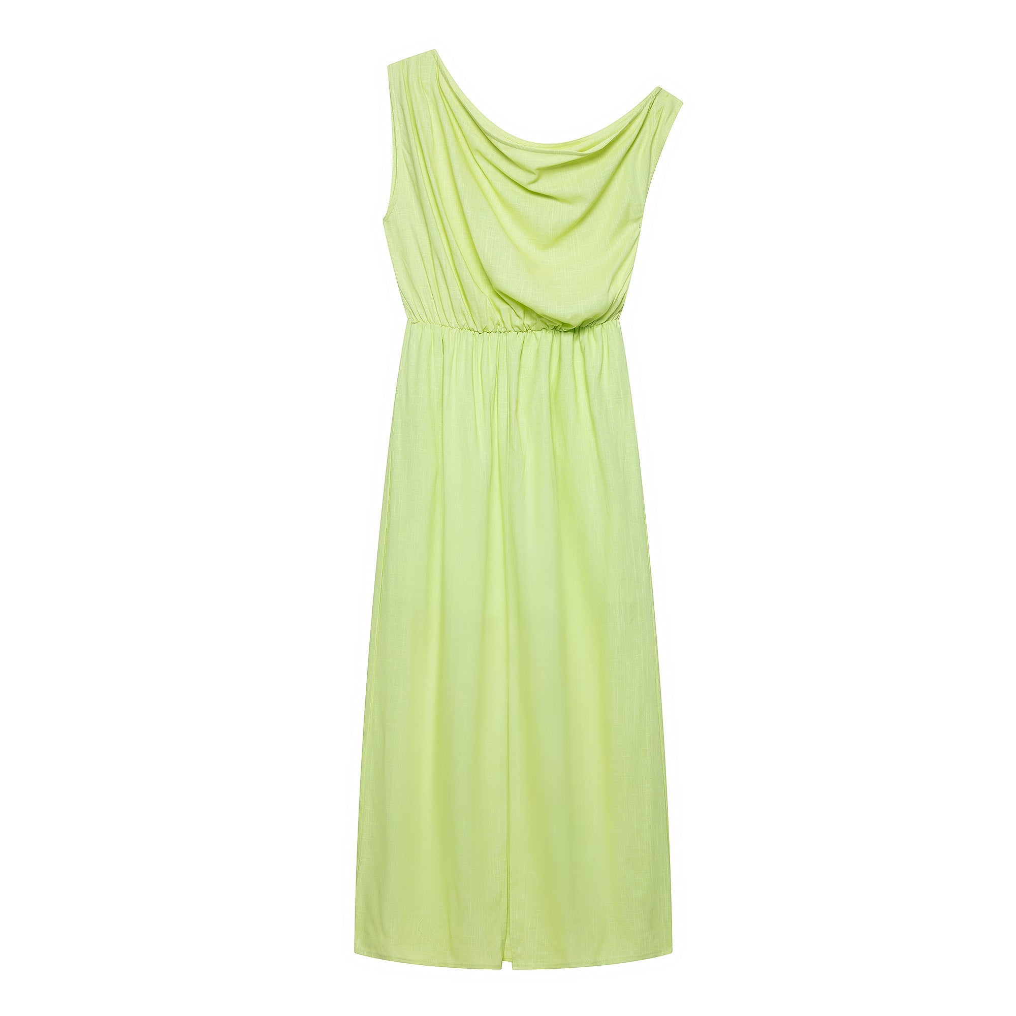 Women Slanted Shoulder One Shoulder Sleeveless Waist Cinching Long Dress by Ragazza