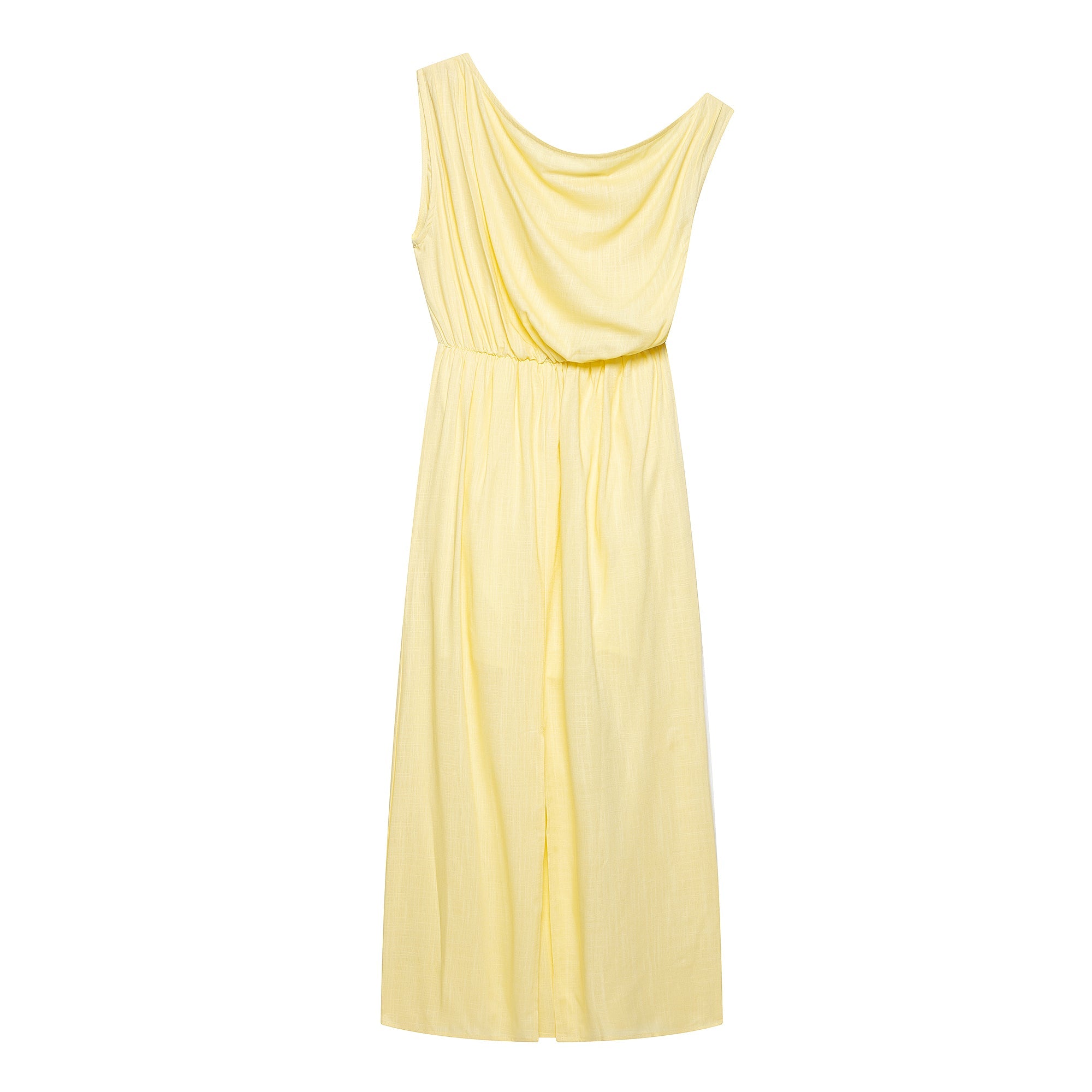 Women Slanted Shoulder One Shoulder Sleeveless Waist Cinching Long Dress by Ragazza