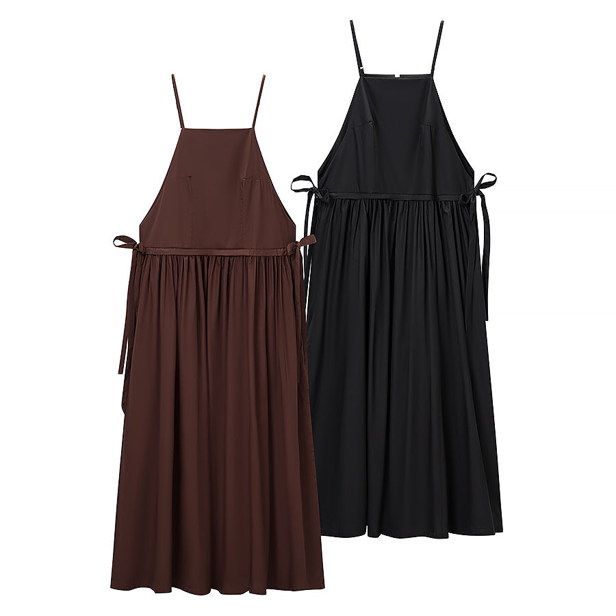 Women Tube Top Solid Color Lace up Dress Personality Cute Pocket Decoration Cami Dress by Ragazza