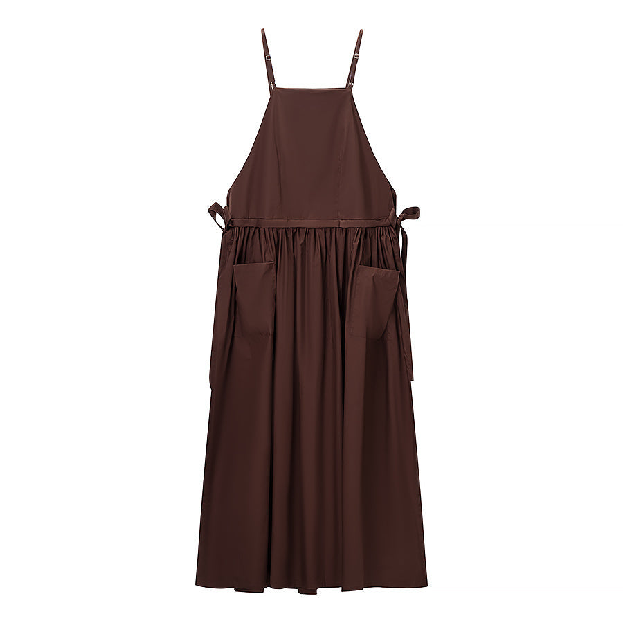 Women Tube Top Solid Color Lace up Dress Personality Cute Pocket Decoration Cami Dress by Ragazza