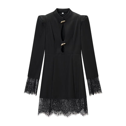 Trendy Hollow Out Cutout Long Sleeve Lace Splicing Dresses by Ragazza