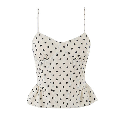 Sexy Polka Dot Brace Top Elegant Slim Fit Bandage Dress Lotus Leaf Skirt Sexy Two Piece Set for Women by Ragazza