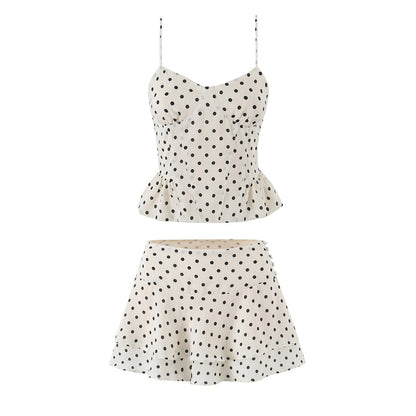 Sexy Polka Dot Brace Top Elegant Slim Fit Bandage Dress Lotus Leaf Skirt Sexy Two Piece Set for Women by Ragazza