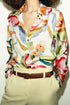 Women Clothing Summer Casual Floral Printed Silk Satin Texture Shirt by Ragazza