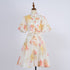 Women Summer Autumn Printed V Neck Puff Sleeved Tie Waist Wide Leg Umbrella Dress by Ragazza