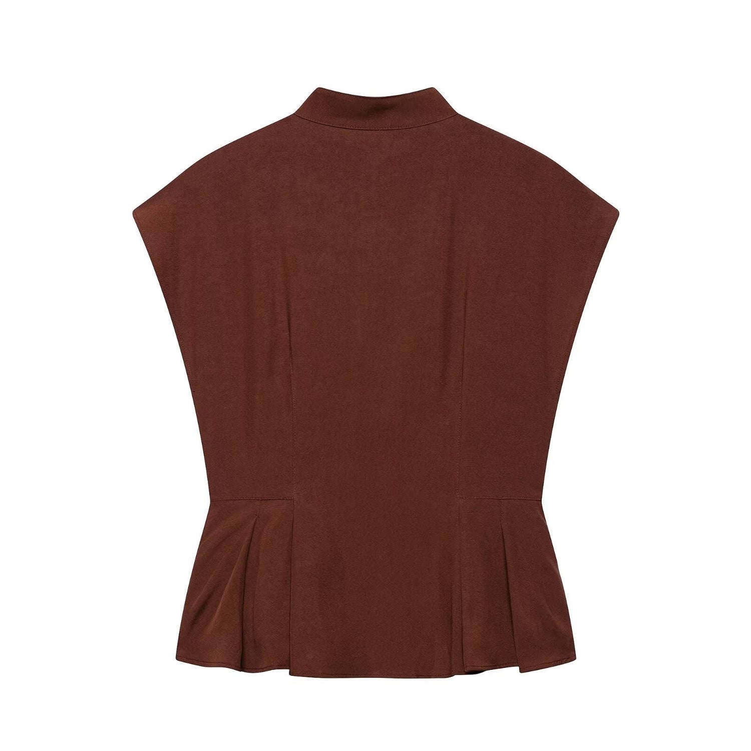 Spring Autumn Graceful Fashionable Women Sleeveless Turtleneck Short Hem Pleated Top by Ragazza