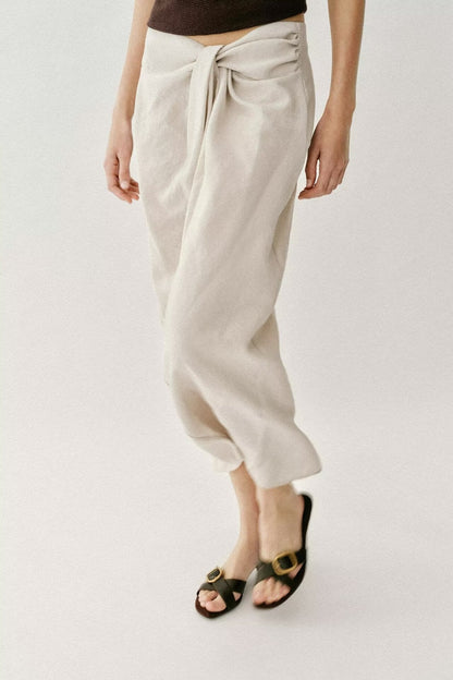 Women Clothing Summer Elegant Pleated Bow Tie Wrapping Towel Midi Skirts by Ragazza