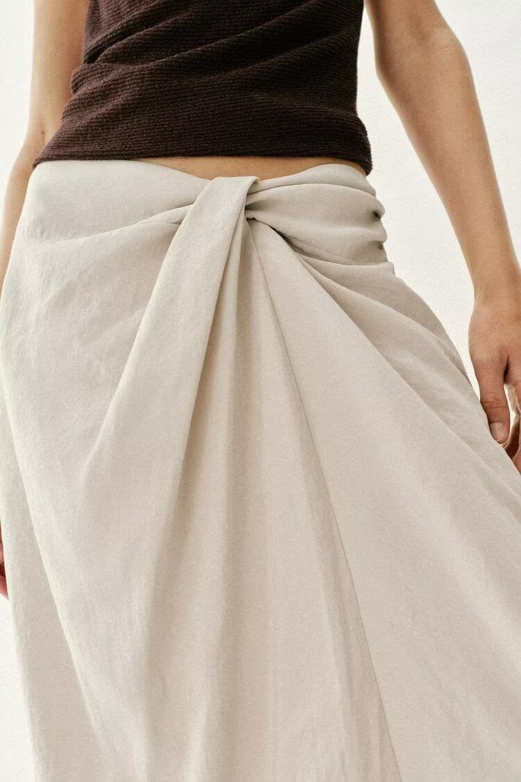 Women Clothing Summer Elegant Pleated Bow Tie Wrapping Towel Midi Skirts by Ragazza