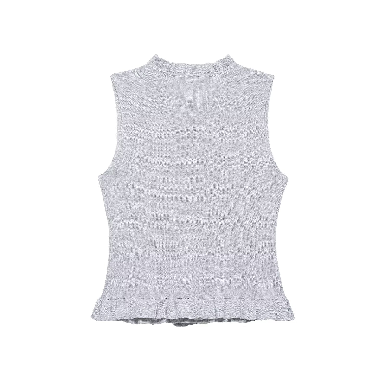 Women Clothing Summer Laminated Decoration Soft round Neck Sleeveless Knitwear by Ragazza