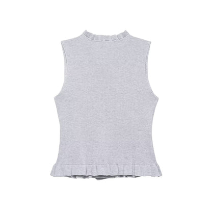 Women Clothing Summer Laminated Decoration Soft round Neck Sleeveless Knitwear by Ragazza