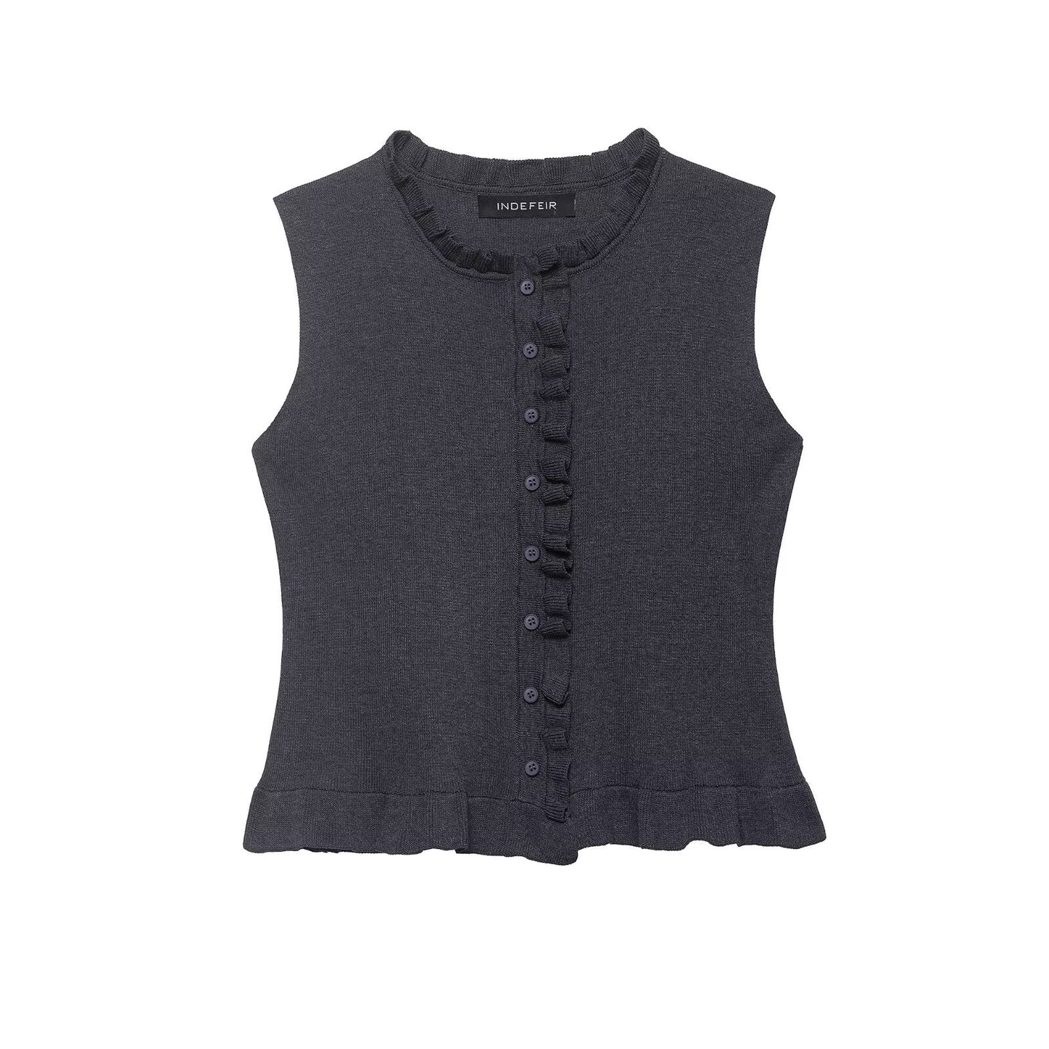 Women Clothing Summer Laminated Decoration Soft round Neck Sleeveless Knitwear by Ragazza