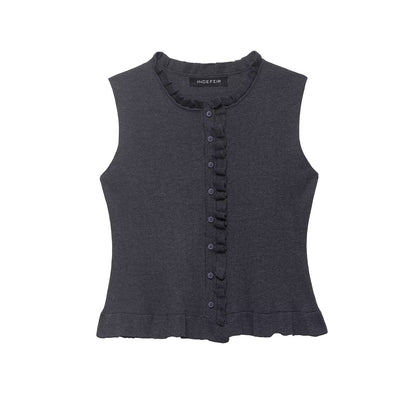 Women Clothing Summer Laminated Decoration Soft round Neck Sleeveless Knitwear by Ragazza