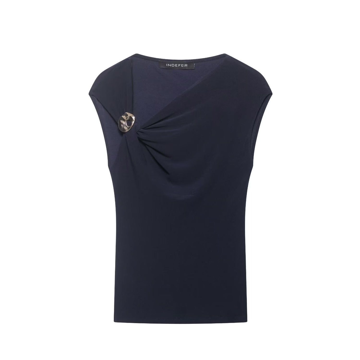 Women Clothing Summer Sleeveless Asymmetric Collar Pleated Pullover Top by Ragazza