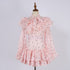Women Heart Shaped Print Tie Up Ruffled Hem Blouse With High Waisted Short Half Length Skirt Two Piece Sets by Ragazza