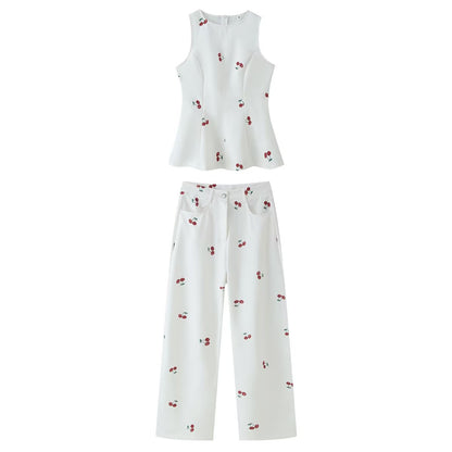 Women Summer Sleeveless Graphic Pants Set by Ragazza