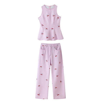 Women Summer Sleeveless Graphic Pants Set by Ragazza