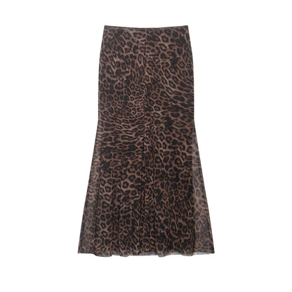 Women Clothing Summer Leopard Print Silk Net Sling Silk Net Skirt by Ragazza