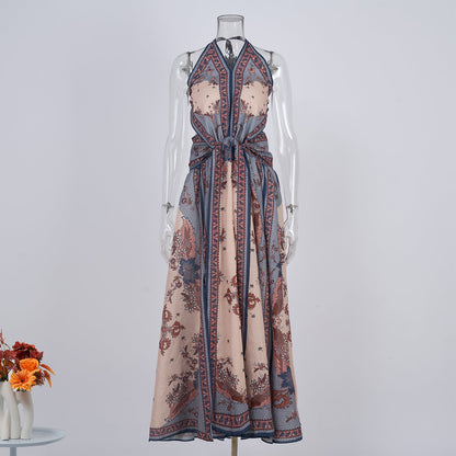 Women Printed Halter Neck One Piece Dress by Ragazza