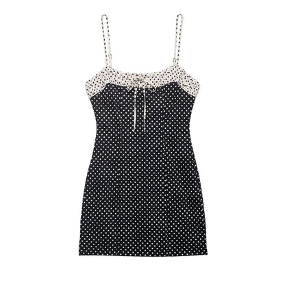 Women Clothing Summer Casual round Neck Polka Dot Stitching Strap Dress Women by Ragazza