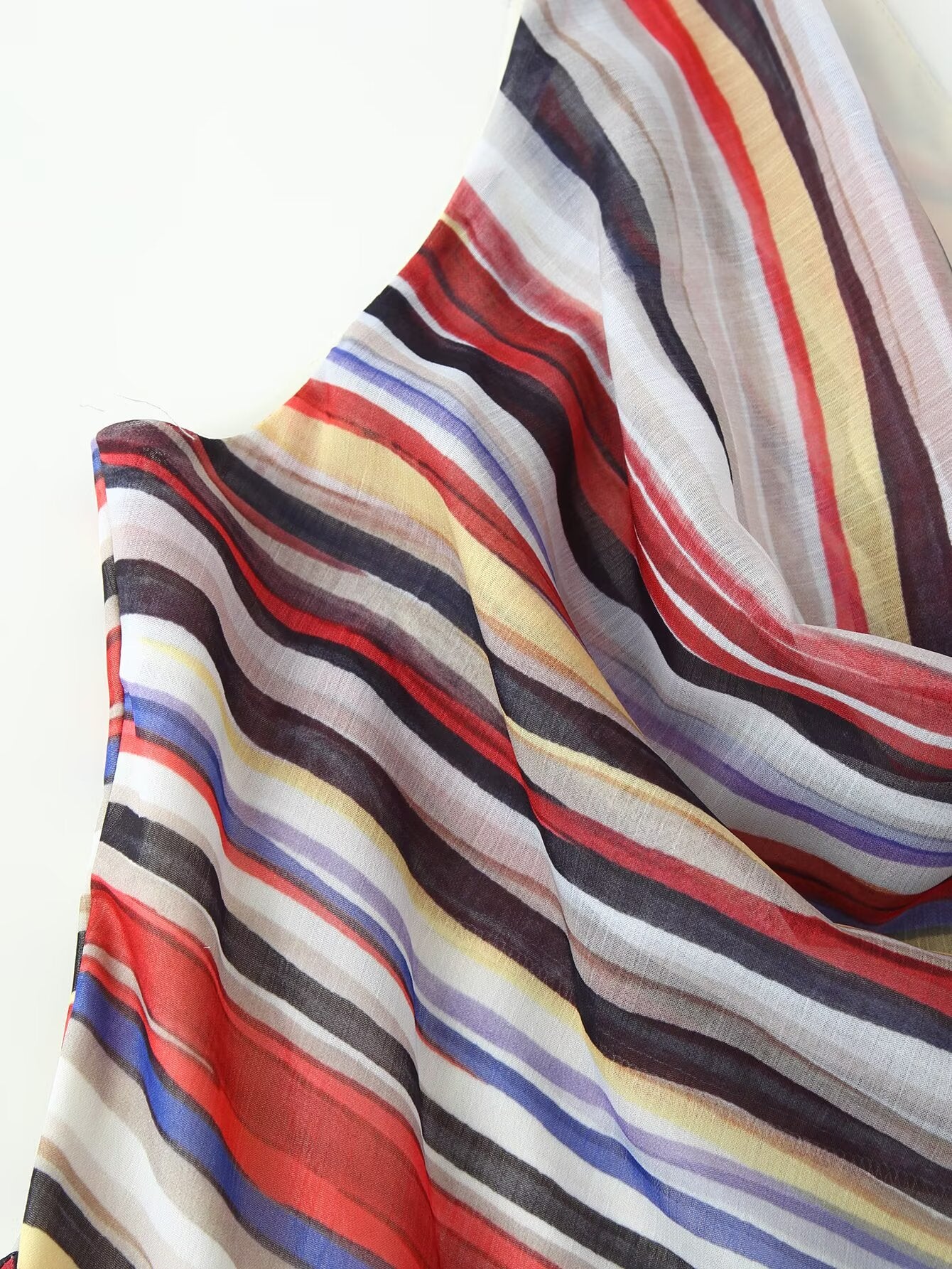 Women Clothing Fashionable Elegant Swing Collar Colorful Striped Sleeveless Dress by Ragazza
