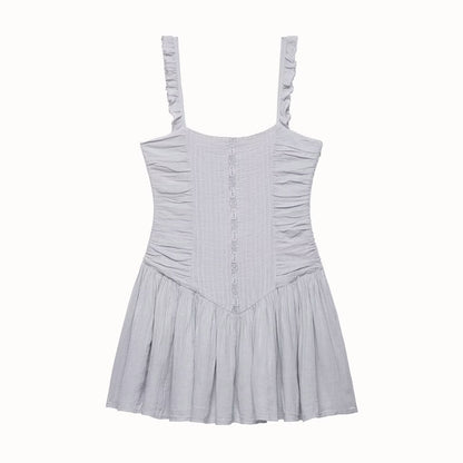 Women Clothing Summer Casual Chic Fluffy Embroidered Strap Short Dress by Ragazza