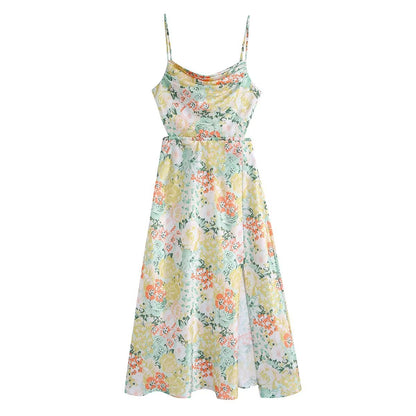 Women Clothing Printed Vacation Maxi Dress Sexy French Backless Strap Dress by Ragazza