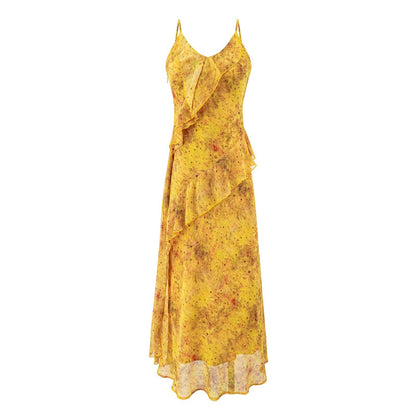 Women Summer Tea Break Yellow Floral Cami Dress Elegant Maxi Dress by Ragazza