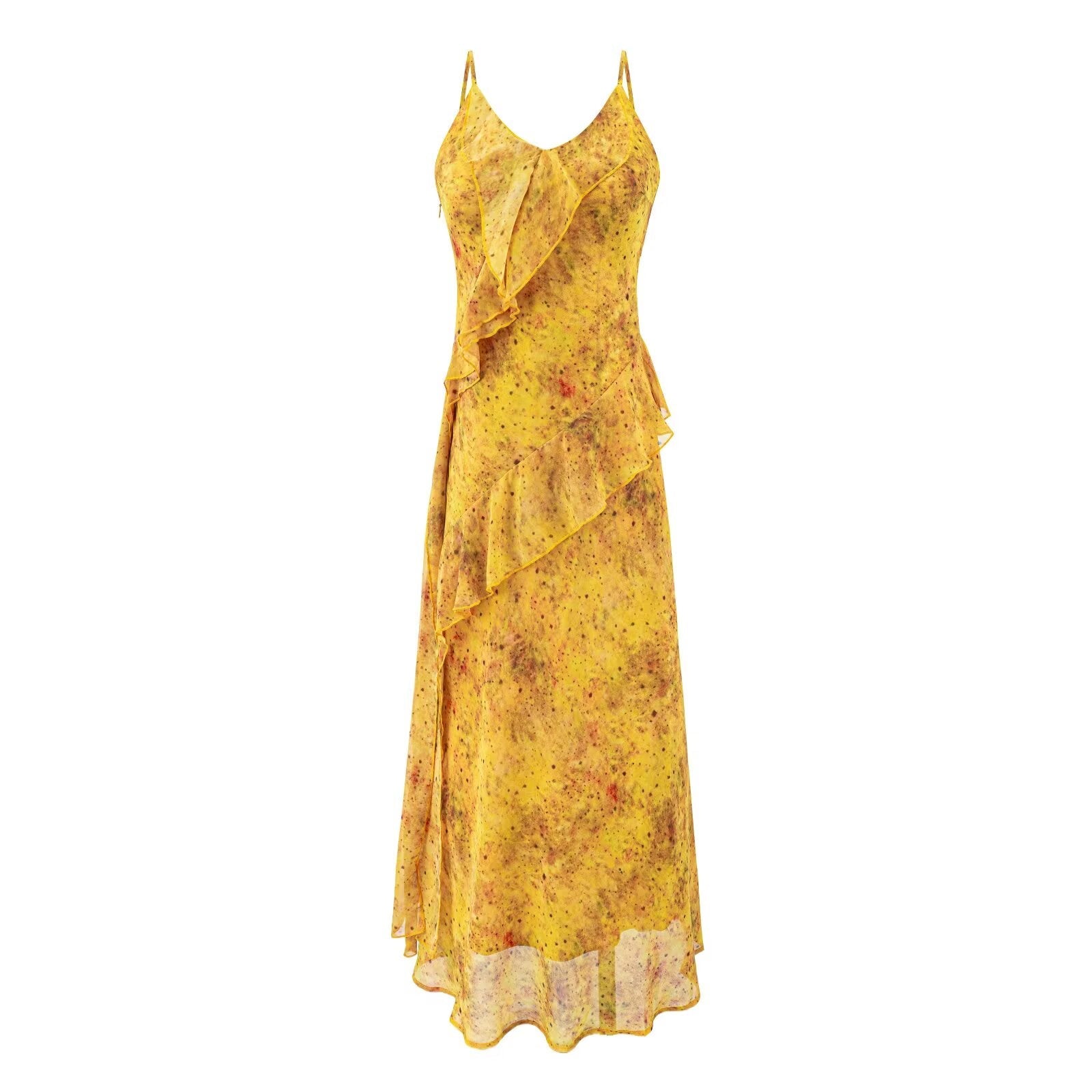 Women Summer Tea Break Yellow Floral Cami Dress Elegant Maxi Dress by Ragazza