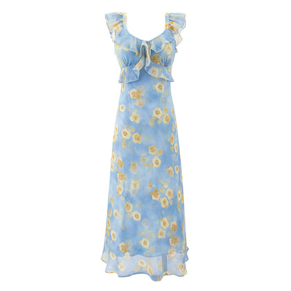 Women Clothing Summer High Waist Ruffled Dress Printed Sexy Vacation by Ragazza