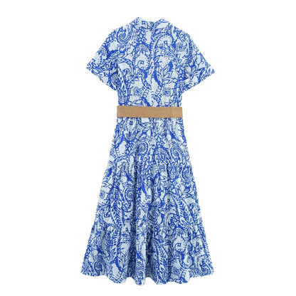 Women Clothing Summer Office with Belt Embroidery Dress by Ragazza