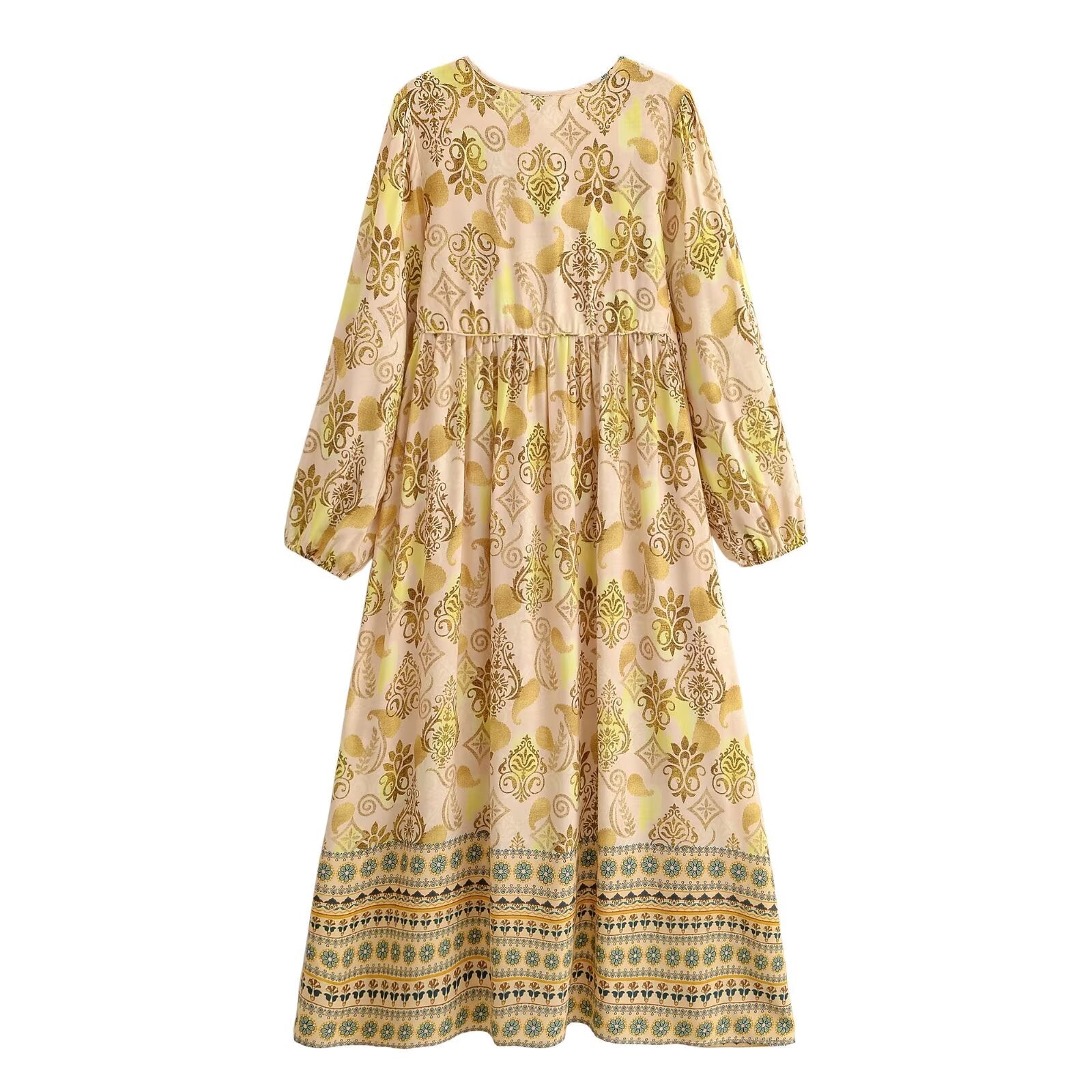 Women Loose Bohemian Flared Dress with Embroidered Tassel Print by Ragazza