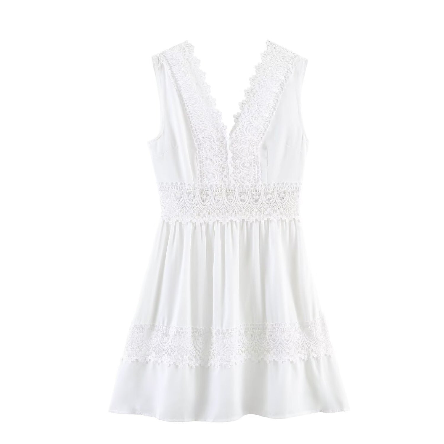 Summer Slim Waist Lace Short Stitching Dress by Ragazza
