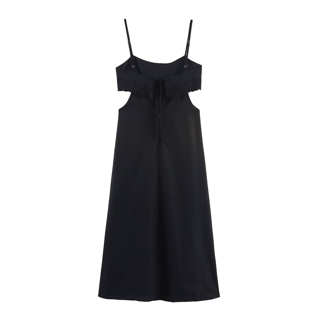 Elegant Black Slim Fit Slimming Lace Stitching Side Waist Split Sling Dress by Ragazza