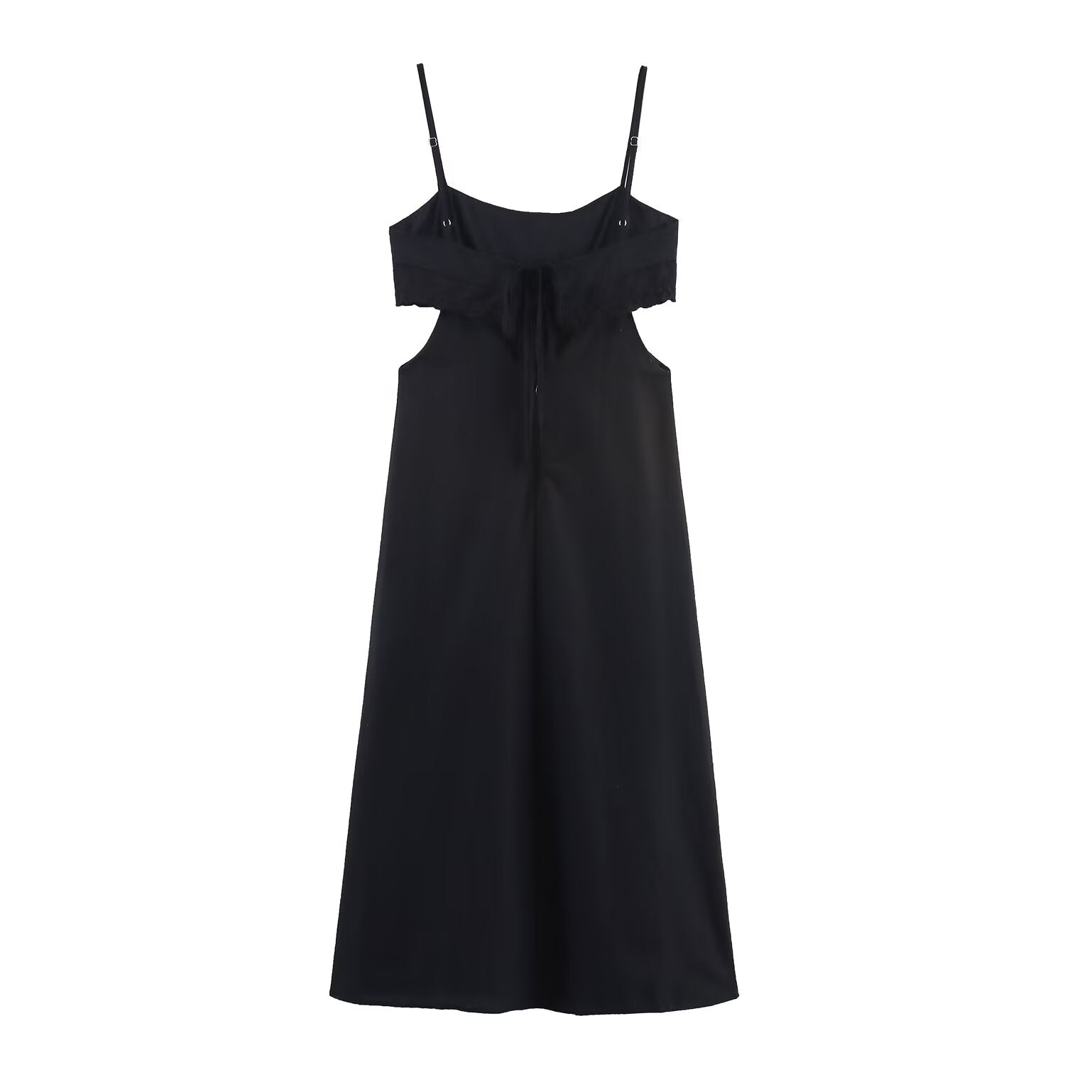 Elegant Black Slim Fit Slimming Lace Stitching Side Waist Split Sling Dress by Ragazza